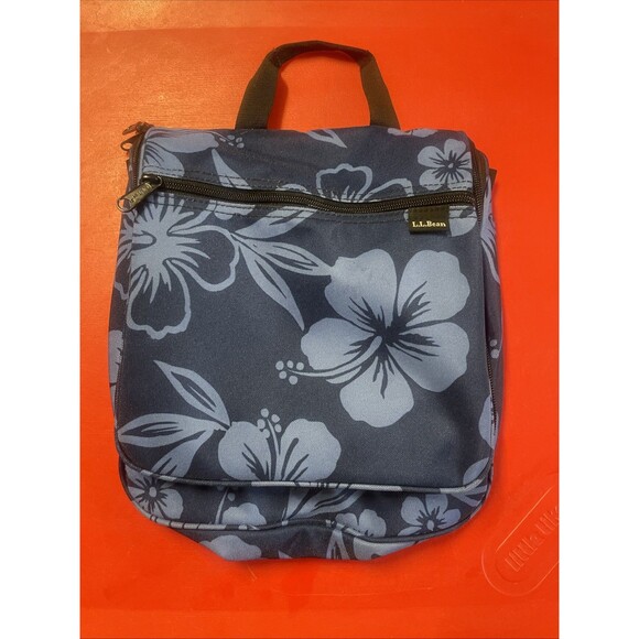 L. L. Bean Toiletry Shower Hook Floral Blue Hawaiian Tropical Hanging Travel Bag - Picture 1 of 10